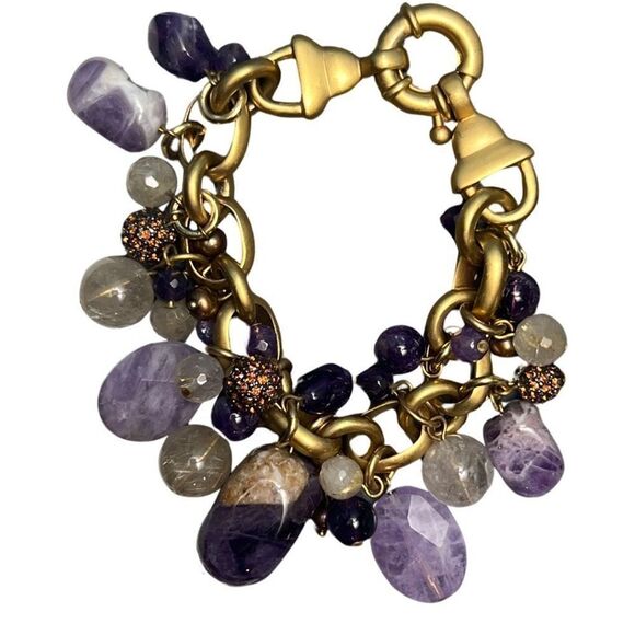 Carolee Lux Chunky Dangle Amethyst Brushed Gold Tone Bracelet - Picture 6 of 9
